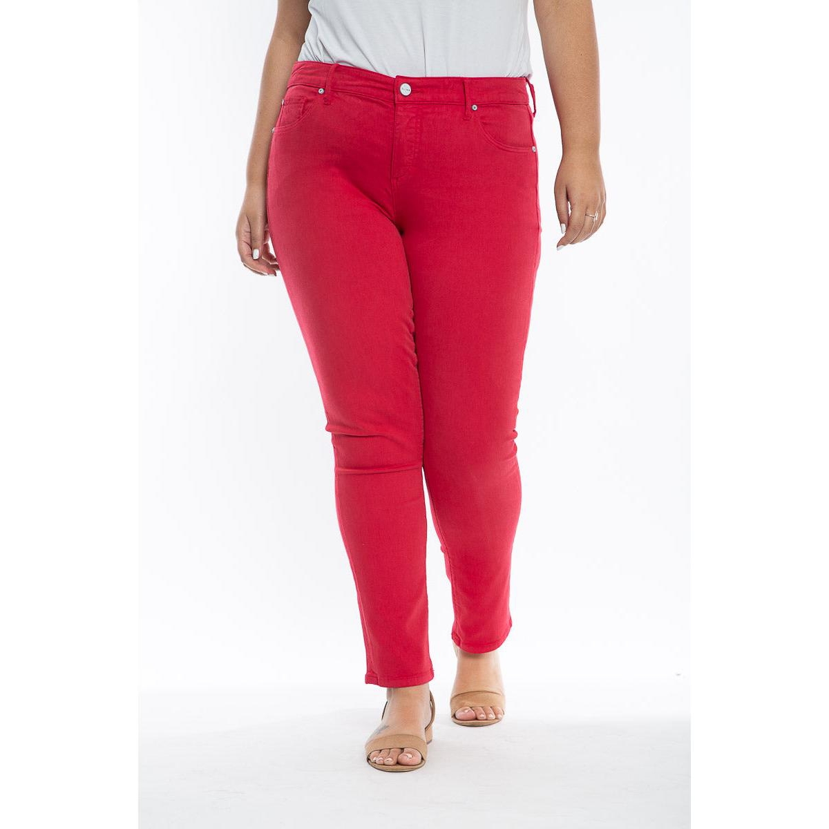 Plus Size Color Mid Rise Slim pants - Rose red