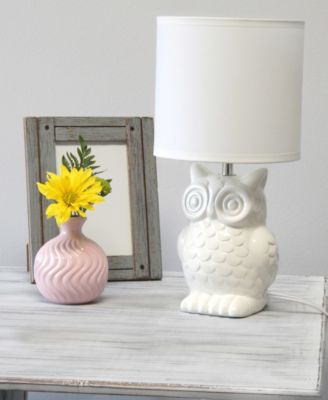 12.8" Tall Contemporary Ceramic Owl Bedside Table Desk Lamp with Matching Fabric Shade 