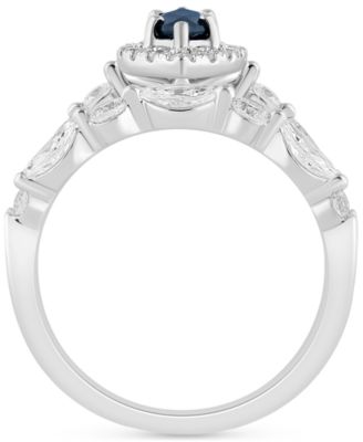 Sapphire (5/8 ct. t.w.) & Diamond (7/8 ct. t.w.) Halo Bridal Set in 14k White Gold