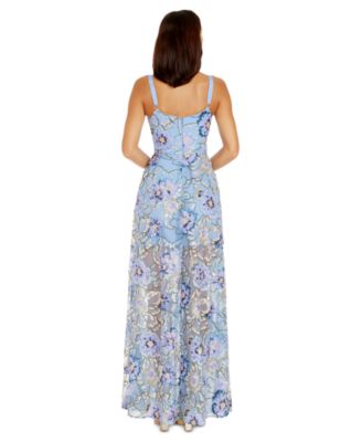 dress the population blue floral dress Kai Floral Gown – Dress the Population main image 0