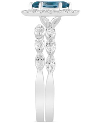 London Blue Topaz (5/8 ct. t.w.) & Diamond (7/8 ct. t.w.) Bridal Set in 14k White Gold
