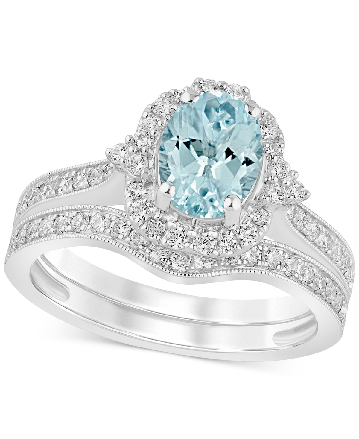 Aquamarine (1-1/8 ct. t.w.) & Diamond (1/2 ct. t.w.) Bridal Set in 14k White Gold - Aquamarine