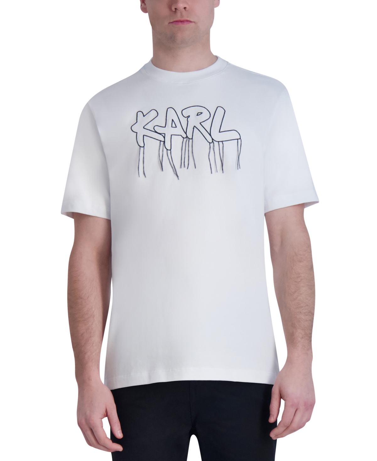 Shop Karl Lagerfeld Men's Slim-fit Fringe-trimmed Logo Graphic T-shirt In White