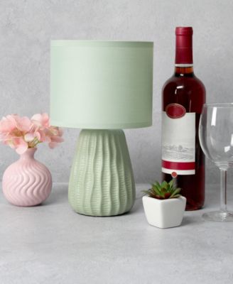 11.02" Traditional Mini Modern Ceramic Texture Pastel Accent Bedside Table Desk Lamp with Matching Fabric Shade 