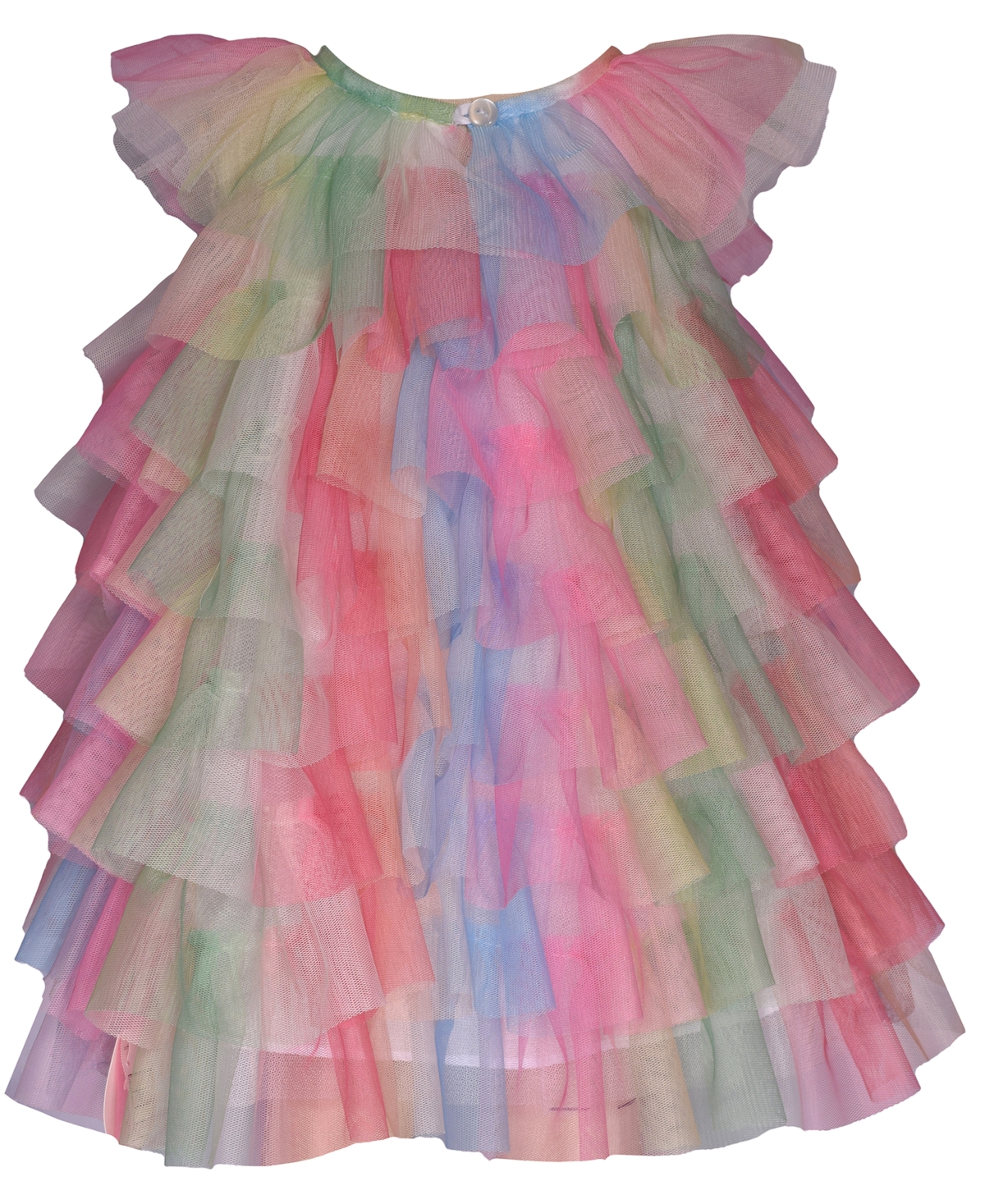 Shop Bonnie Baby Baby Girls Short Sleeve Rainbow Mesh Ruffle Trapeze Dress In Multi