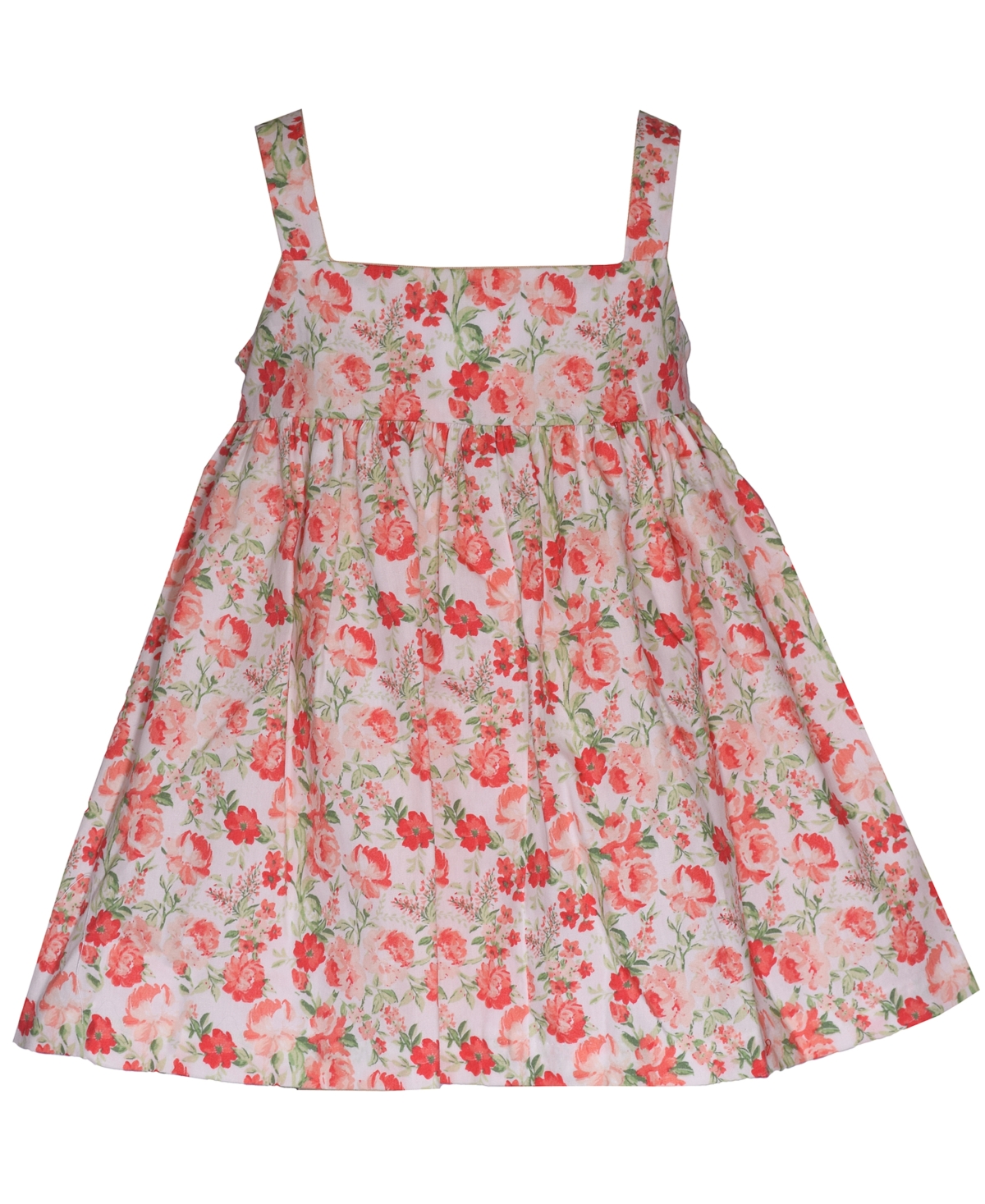 Shop Bonnie Baby Baby Girls Sleeveless Floral Sundress With Smocked Insert In Coral