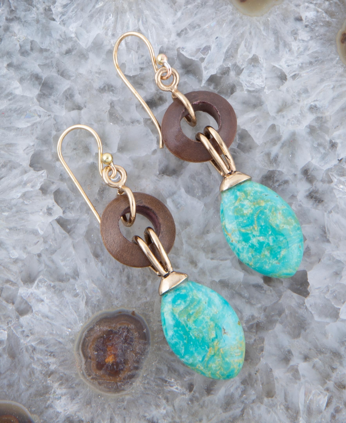 Shop Barse Precious Genuine Green Turquoise And Wood Golden Bronze Oval Earrings