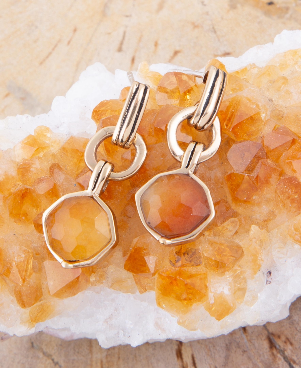 Shop Barse River Rocks Genuine Orange Quartz And Golden Bronze Abstract Drop Earrings