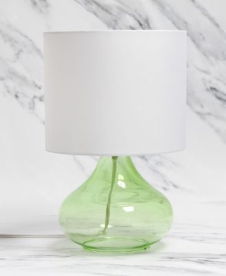 Glass Raindrop Table Lamp with Fabric Shade, Green with White Shade
