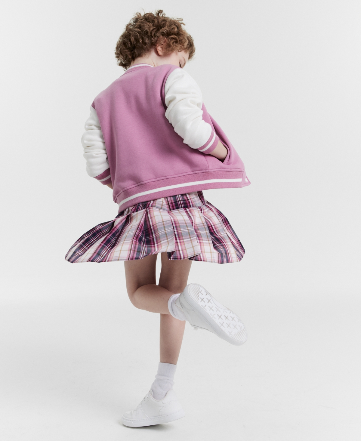 Rare Editions Little Girls Bomber Jacket & Plaid Dress Set