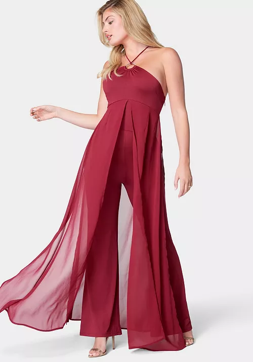 women's overlay halter jumpsuit