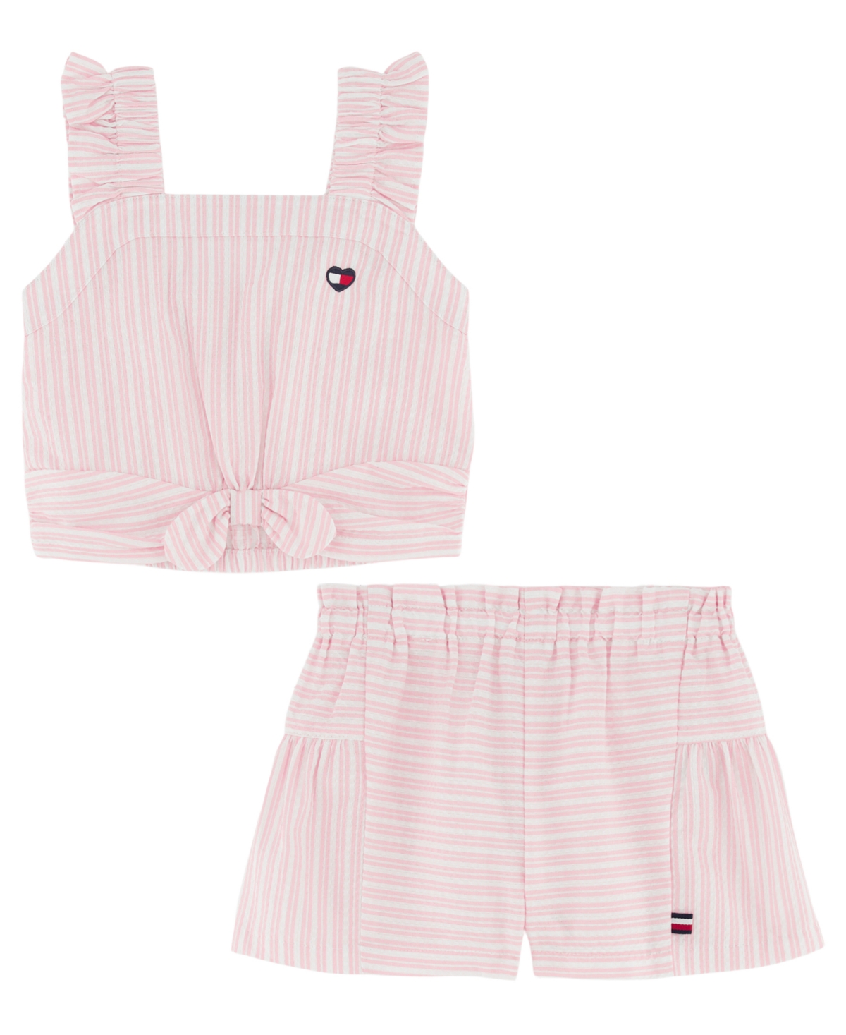 Shop Tommy Hilfiger Little Girls Striped Crinkle Jacquard Shorts Set In Assorted