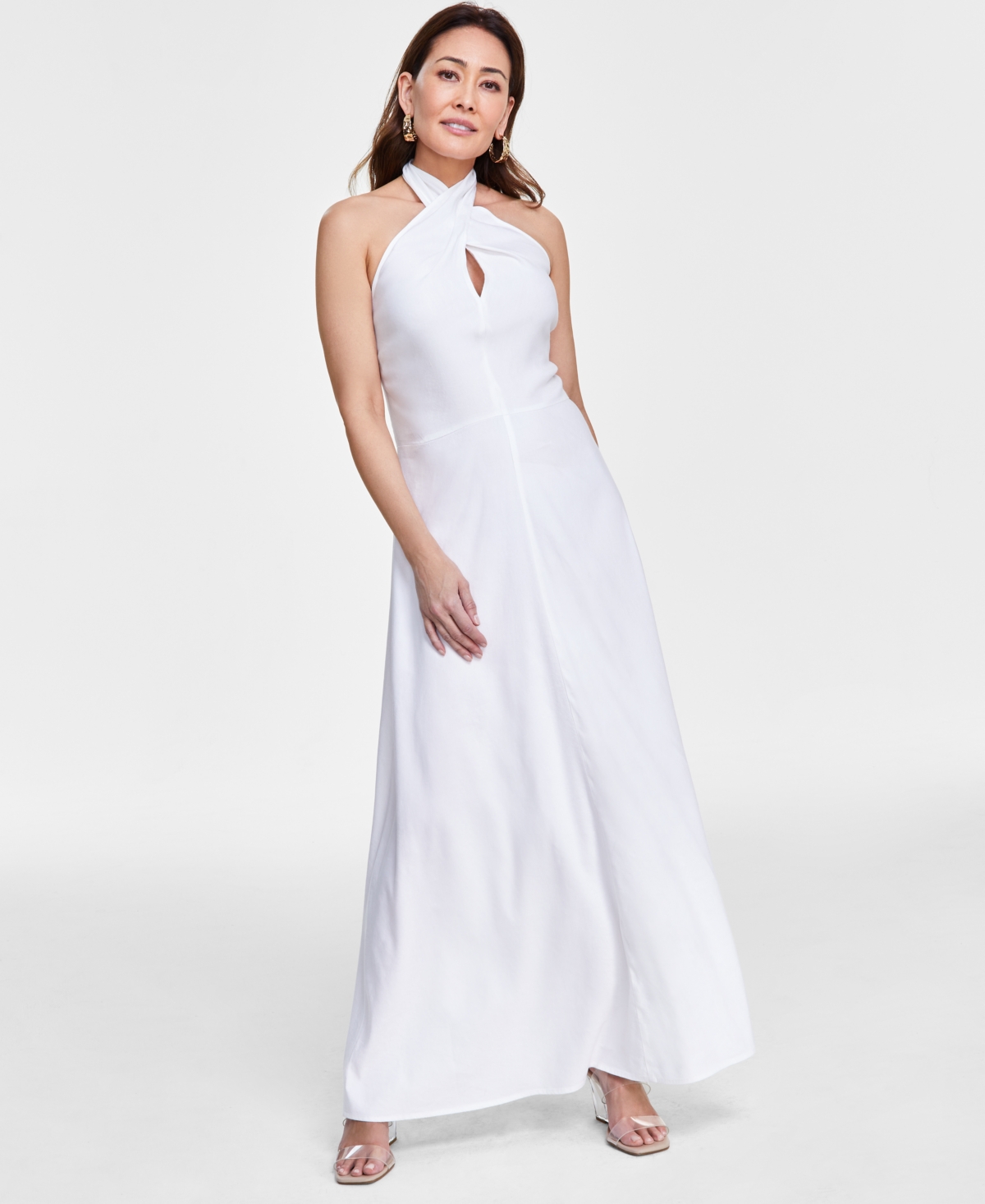 Shop Inc International Concepts Women's Linen Halter Maxi Dress, Created For Macy's In Bright White