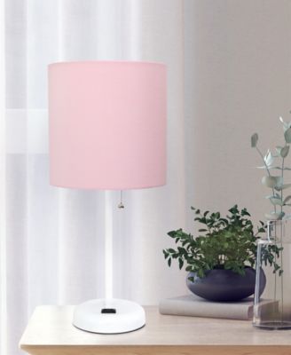 Oslo 19.5" Contemporary Bedside Standard Metal Table Desk Lamp with White Drum Fabric Shade 