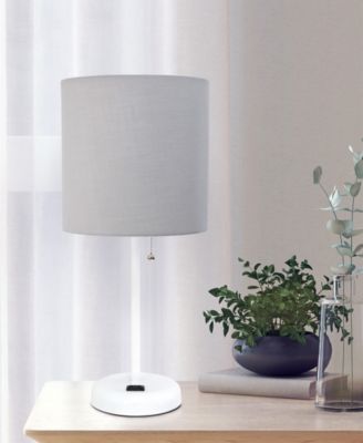 Oslo 19.5" Contemporary Bedside Standard Metal Table Desk Lamp with White Drum Fabric Shade 