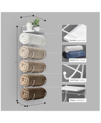 Wall Mounted Towel Rack With Shelf - White