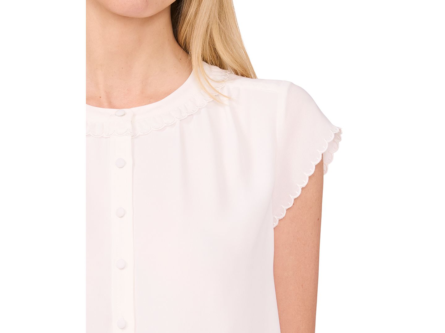 Женская блузка CeCe Scalloped Cap Sleeve, цвет: Слоновая кость — фото 3
