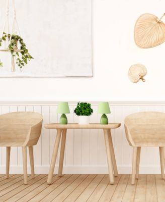 Nauru 9.45" Traditional Petite Ceramic Oblong Bedside Table Desk Lamp Two Pack Set, Tapered Drum Fabric Shade 