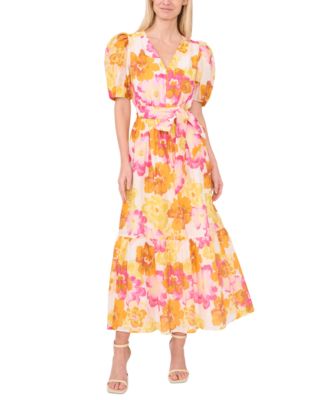 CeCe - Women's Puff-Sleeve Floral Maxi Dress