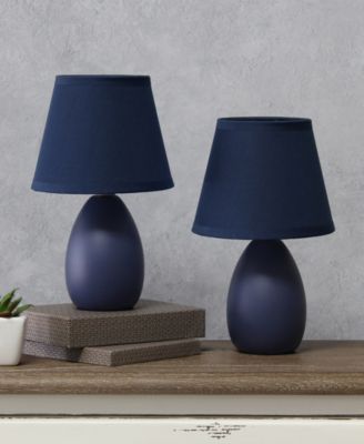 Nauru 9.45" Traditional Petite Ceramic Oblong Bedside Table Desk Lamp Two Pack Set, Tapered Drum Fabric Shade 