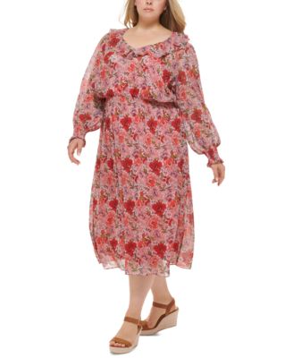 Tommy Hilfiger - Plus Size Floral Chiffon Midi Dress