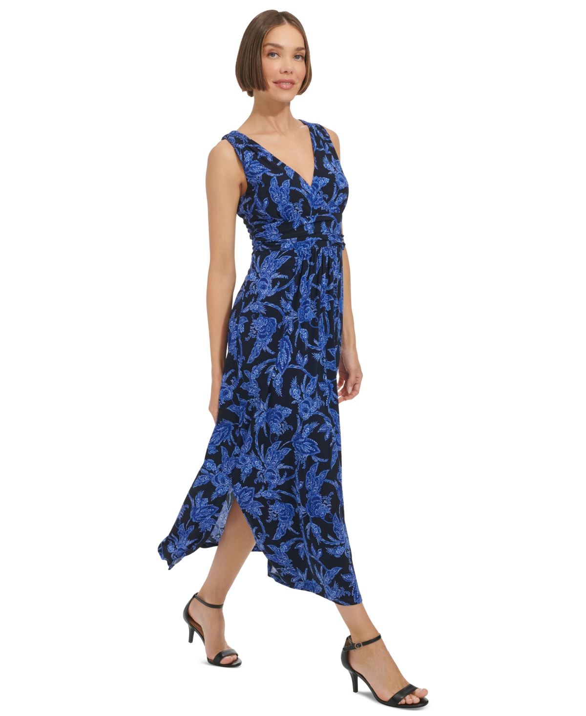 Shop Tommy Hilfiger Women's Printed Ruched Midi Dress In Sk Captn,a