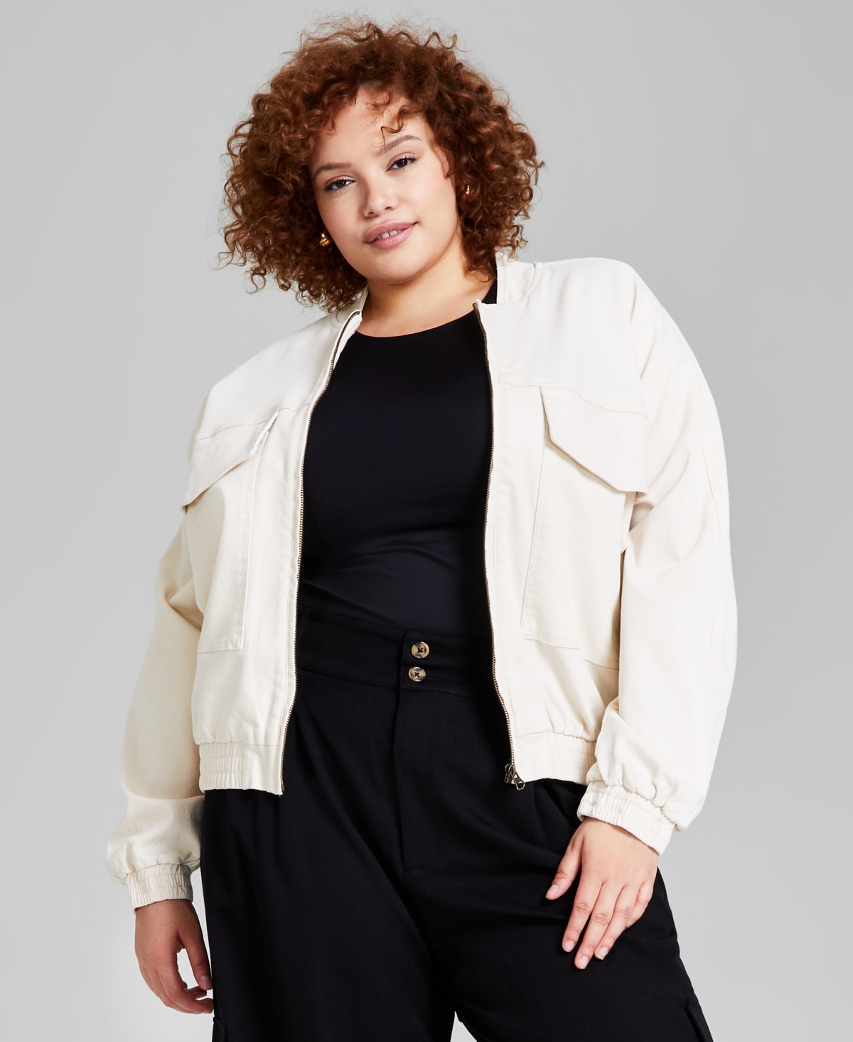Trendy Plus Size Long-Sleeve Twill Jacket, Created for Macy's - White Swan