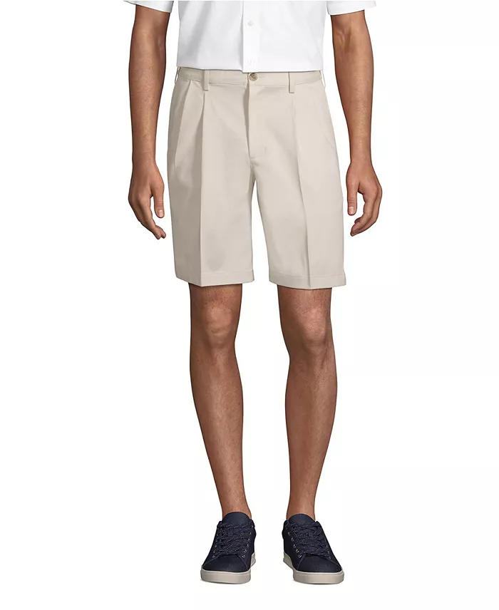 Men's No Iron 9" Comfort Waist Pleated Front Chino Short
