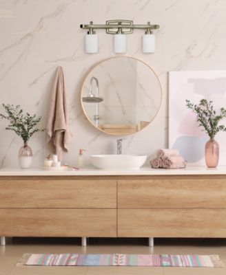 Essentix Contemporary Three Light Metal and Opaque White Glass Shade Vanity Uplight Downlight Wall Mounted Fixture 