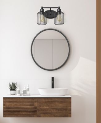 Ironhouse Two Light Industrial Decorative Cage Vanity Uplight Downlight Wall Mounted Fixture 