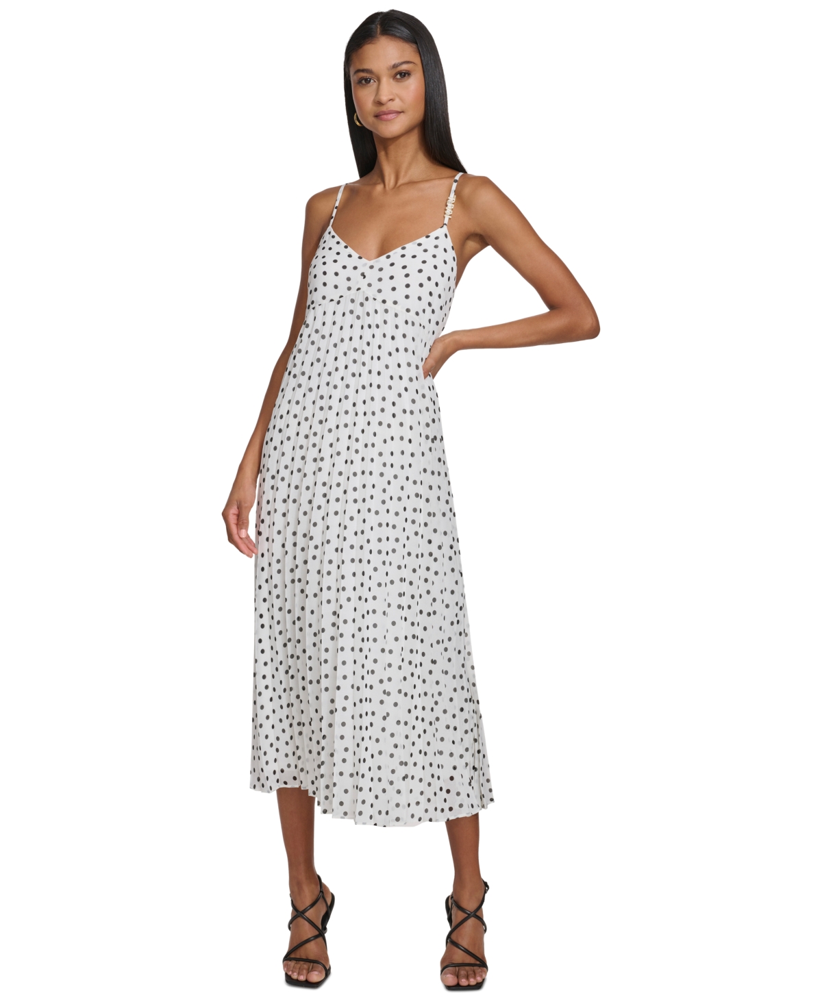 Women's Polka-Dot Pleated A-Line Dress - Sft Wt/blk