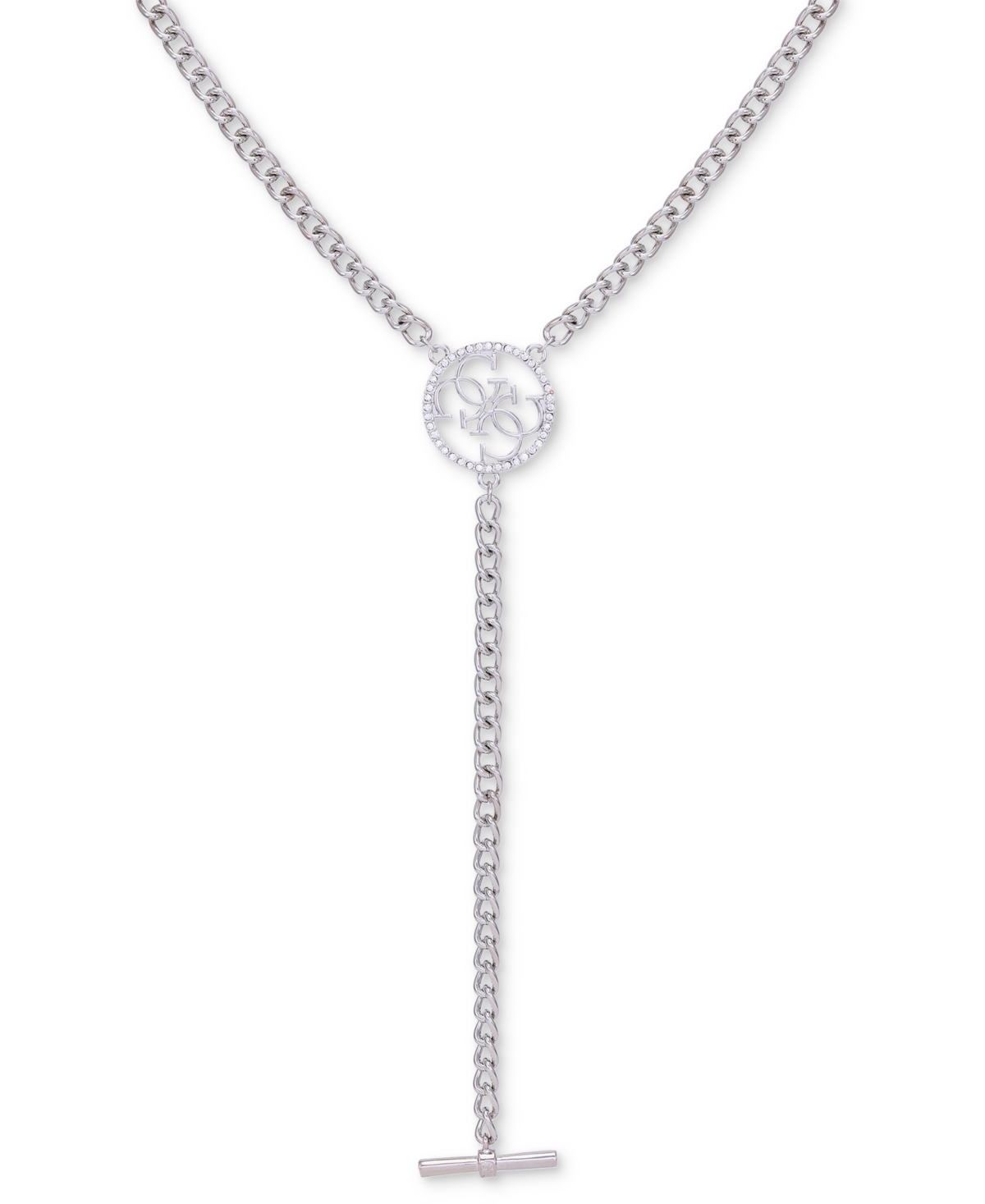 Silver-Tone Pave Quatro G Logo Lariat Necklace, 20" + 2" extender - Silver