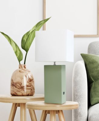 Lalia Home Lexington 21" Leather Base Modern Home D&eacute;cor Bedside Table Lamp with USB Charging Port 
