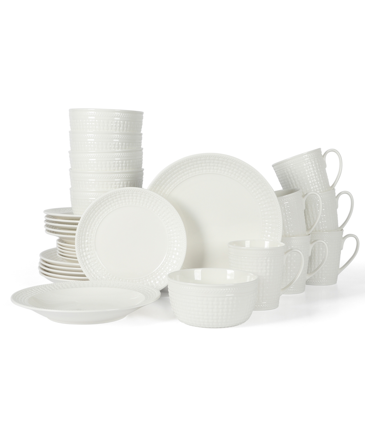 Basket Weave 30 Piece Dinnerware Set, Service for 6 - White