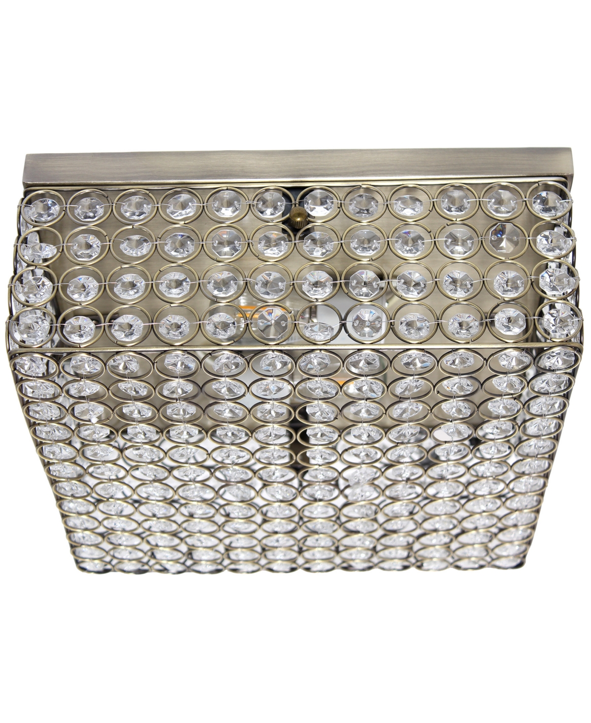Lalia Home 12" Classix Glam Two Light Decorative Square Crystal And Metal Flush Mount Ceiling Light Fixture In Antique Brass