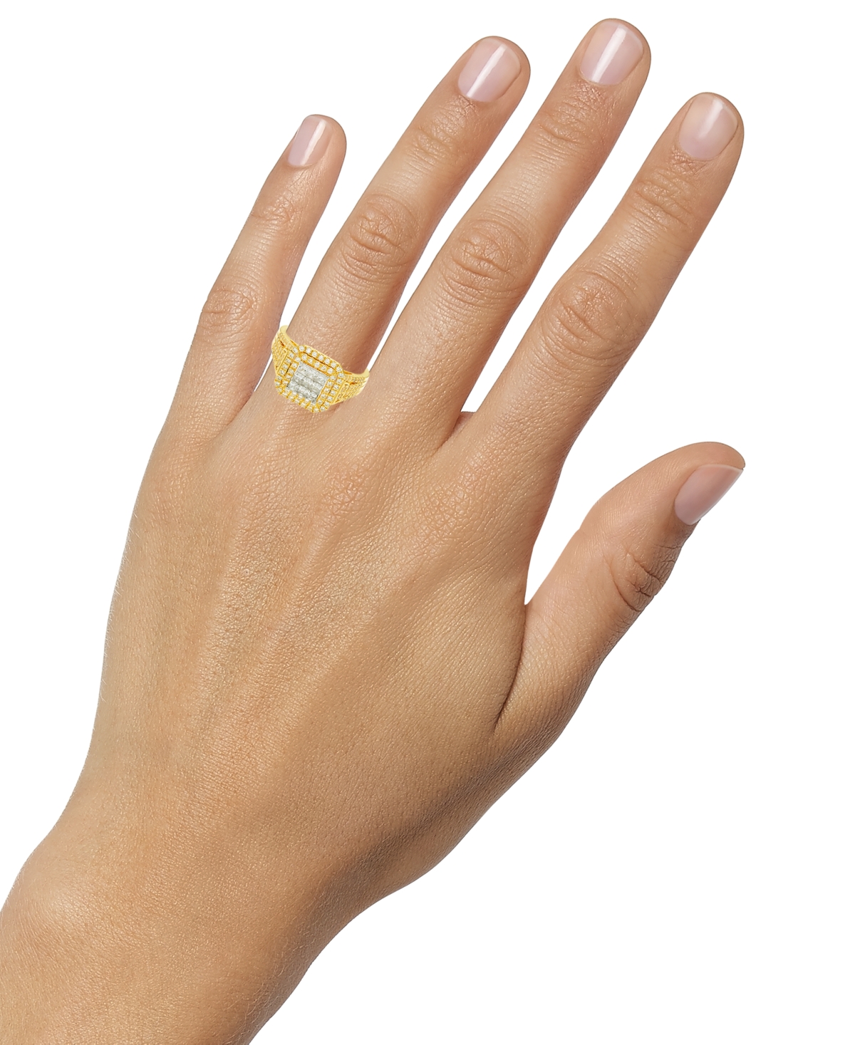 Shop Macy's Diamond Square Halo Cluster Engagement Ring (1 Ct. T.w.) In 14k Gold In Yellow Gold
