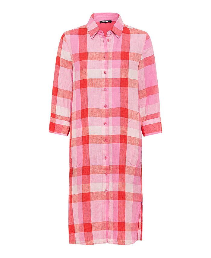 0055~plaid Shirtdress with LOVE IS LOVE Contrasting Side Bands