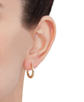 Textured Tube Small Hoop Earrings in 10k Gold, 5/8"