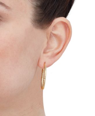 Textured Tube Medium Hoop Earrings in 10k Gold, 1-1/8"