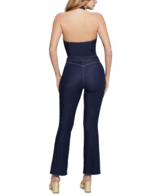 GUESS Women's Giada Halter Denim Jumpsuit - Macy's