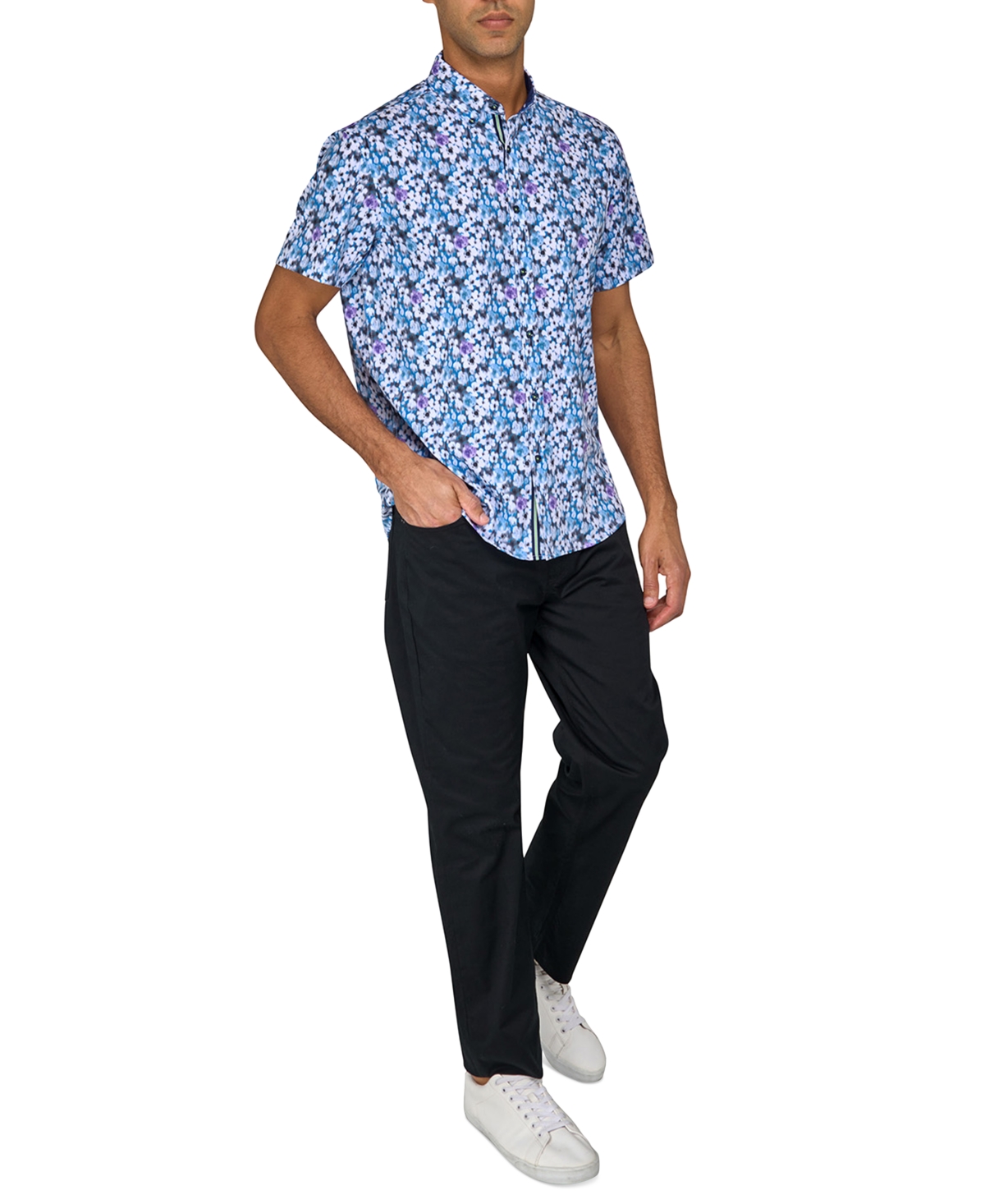 Shop Society Of Threads Men's Regular-fit Non-iron Performance Stretch Blurred Floral Button-down Shirt In Lt Blue