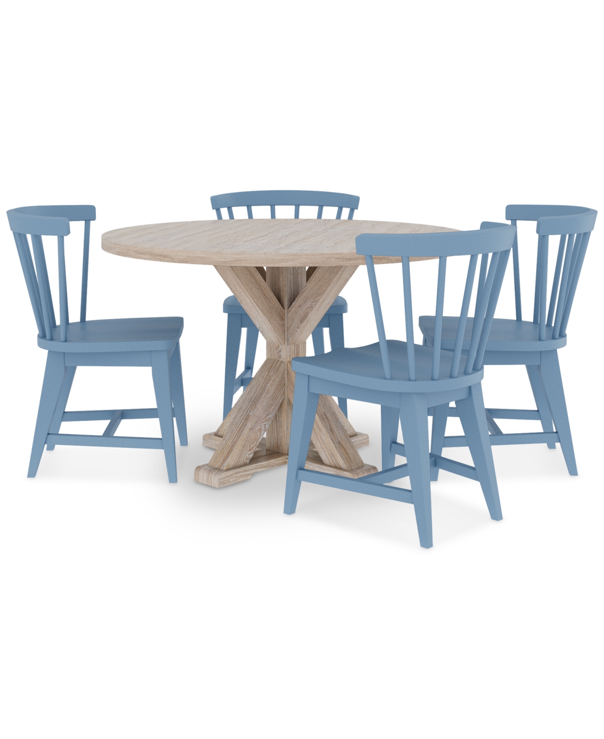 Macy's Catriona 5pc Dining Set (round Dining Table + 4 Wood Side Chairs) In Blue