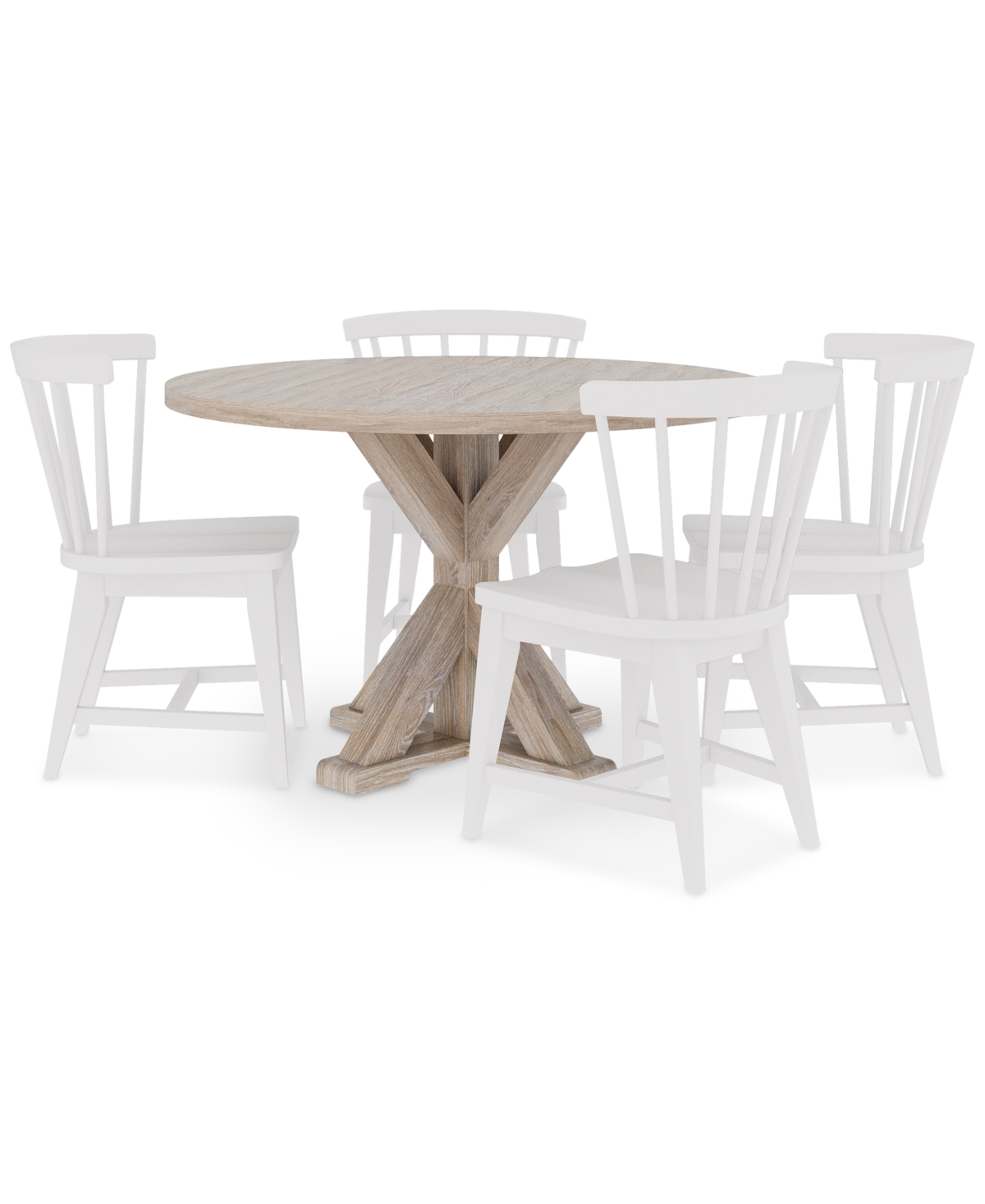 Macy's Catriona 5pc Dining Set (round Dining Table + 4 Wood Side Chairs) In White