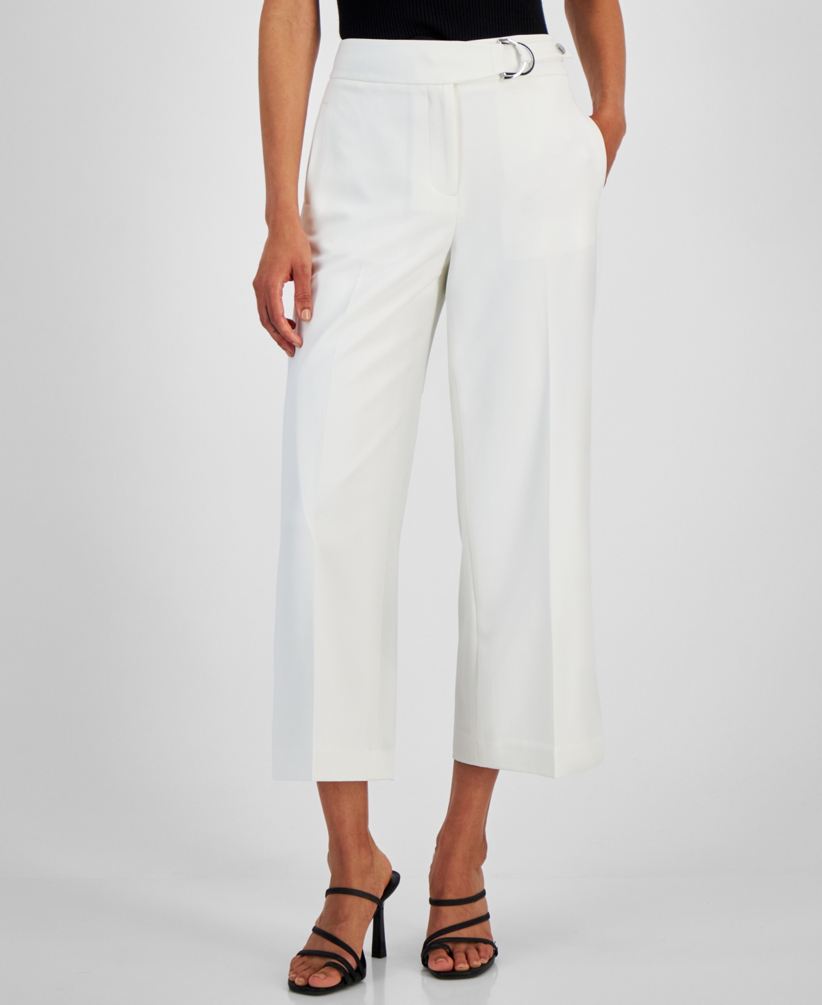 Shop T Tahari Women's Wide-leg Cropped Pants In White Star