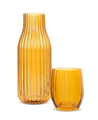 2-Piece Ribbed Carafe and Cup Set, Amber