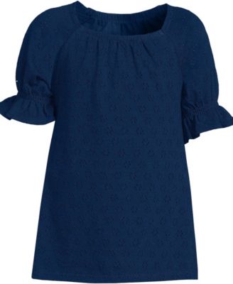 Girls Short Sleeve Eyelet Ruffle Sleeve Top