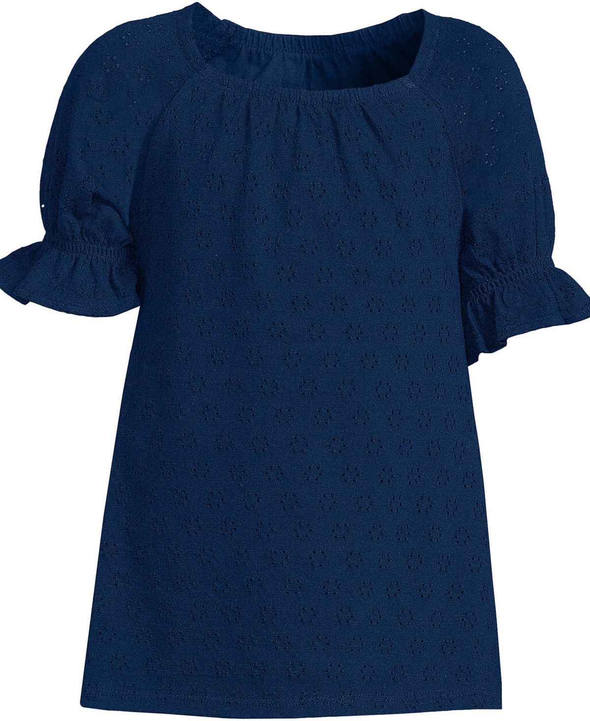 Lands' End Girls Short Sleeve Eyelet Ruffle Sleeve Top