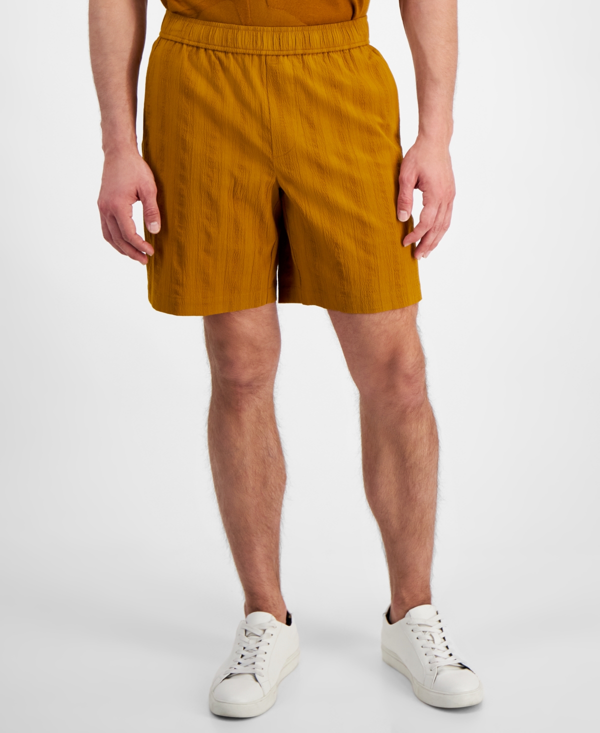 Men's Textured Cotton Drawstring Three-Pocket Shorts, Created for Macy's - Light Amber