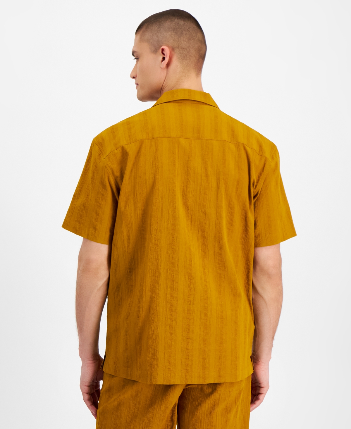 Shop Alfani Men's Short Sleeve Textured Button-front Camp Shirt, Created For Macy's In Light Amber