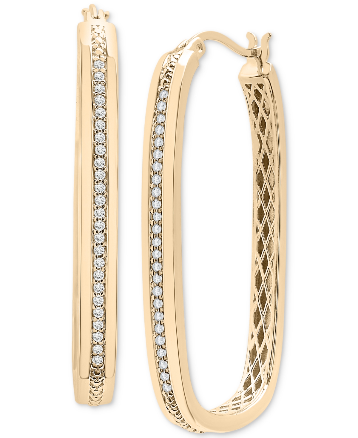 Diamond Rectangular Hoop Earrings (1/4 ct. t.w.) in Gold Vermeil, Created for Macy's - Gold Vermeil